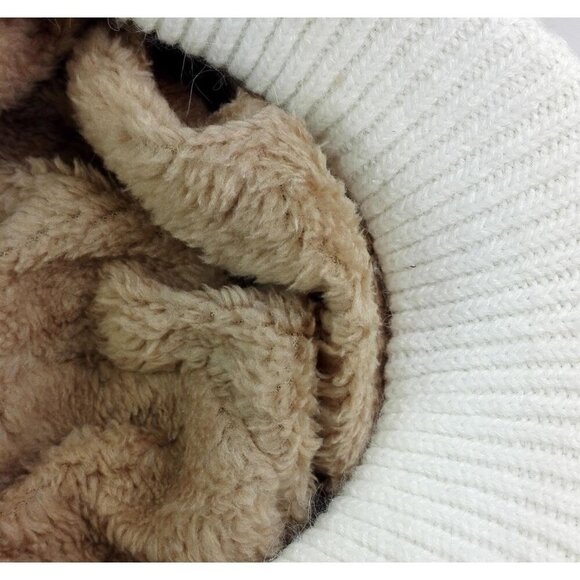 〽️Women’s White Winter Warm Knit Wool Snow Ski Hat with Visor main image 4